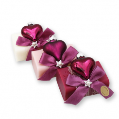 Schafmilchseife eckig 100g dekoriert mit Glasherz, sortiert 