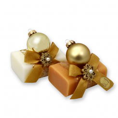 Schafmilchseife eckig 100g dekoriert mit Glaskugel, Classic/Quitte 