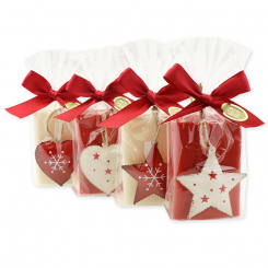Sheep milk soap 100g decorated with a star/heart in a cellophane, Classic/pomegranate 