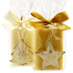 Schafmilchseife eckig 100g dekoriert mit Stern/Tannenbaum in Cello, Classic/Zirbe 
