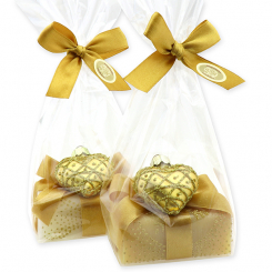 Sheep milk soap 100g decorated with a glass heart in a cellophane, Classic/swiss pine 