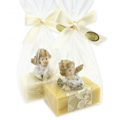 Schafmilchseife eckig 100g dekoriert mit Engel in Cello, Classic/Zirbe 