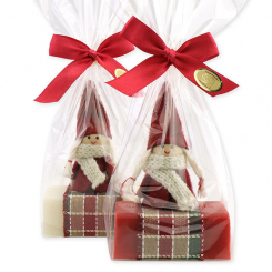 Sheep milk soap 100g decorated with a gnome in a cellophane, Classic/pomegranate 