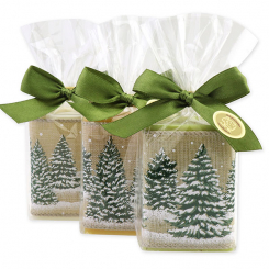 Schafmilchseife eckig 100g dekoriert mit Dekoband in Cello, sortiert 