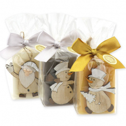 Schafmilchseife eckig 100g dekoriert Schneemann und Weihnachtsman in Cello, sortiert 