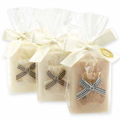 Schafmilchseife eckig 100g, dekoriert mit Teddy in Cello, sortiert 