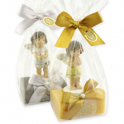 Sheep milk soap 100g decorated with an angel in a cellophane, Christmas rose/swiss pine 