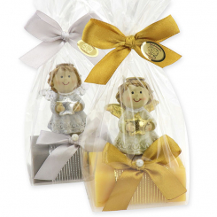 Sheep milk soap 100g decorated with an angel in a cellophane, Christmas rose/swiss pine 