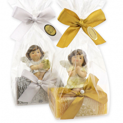 Sheep milk soap 100g decorated with an angel in a cellophane, Christmas rose/swiss pine 