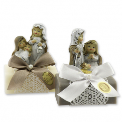 Schafmilchseife eckig 100g dekoriert mit Krippenfiguren, Classic/Christrose 