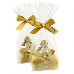 Schafmilchseife eckig 100g dekoriert mit Engel in Cello, Classic/Zirbe 