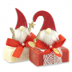 Sheep milk soap 100g deocrated with a gnome, Classic/pomegranate 