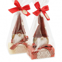 Sheep milk soap 100g deocrated with a gnome in a cellophane bag, Classic/pomegranate 