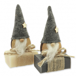 Schafmilchseife eckig 100g dekoriert mit Wichtel, Classic/Christrose 