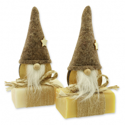 Schafmilchseife eckig 100g dekoriert mit Wichtel, Classic/Zirbe 