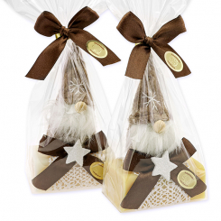 Sheep milk soap 100g decorated with a gnome in a cellophane bag, Classic/Swiss pine 