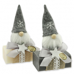 Schafmilchseife eckig 100g dekoriert mit Wichtel, Classic/Christrose 