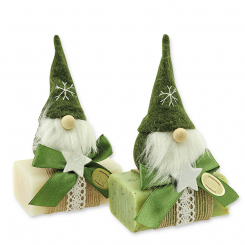 Schafmilchseife eckig 100g dekoriert mit Wichtel, Classic/Eisenkraut 