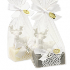Schafmilchseife eckig 100g dekoriert mit Hirsch in Cello, Classic/Christrose 