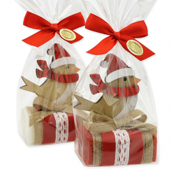 Sheep milk soap 100g deocrated with a bird in a cellophane, Classic/pomegranate 