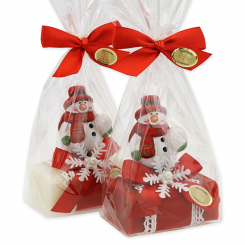 Sheep milk soap 100g deocrated with a snowman, Classic/pomegranate 