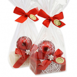 Sheep milk soap 100g deocrated with a christmas glass ball in a cellophane, Classic/pomegranate 