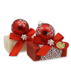 Sheep milk soap 100g deocrated with a christmas glass ball, Classic/pomegranate 