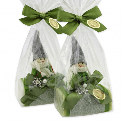 Schafmilchseife eckig 100g dekoriert mit Filzwichtel in Cello, Classic/Eisenkraut 