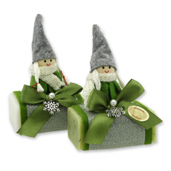 Schafmilchseife eckig 100g dekoriert mit Filzwichtel, Classic/Eisenkraut 