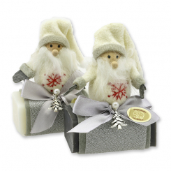 Schafmilchseife eckig 100g dekoriert mit Wichtel, Classic/Christrose 