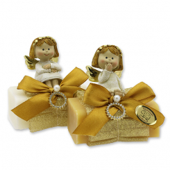 Schafmilchseife eckig 100g dekoriert mit Engel, Classic/Zirbe 