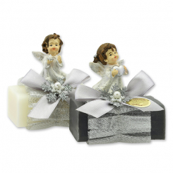 Schafmilchseife eckig 100g dekoriert mit Engel, Classic/Christrose 