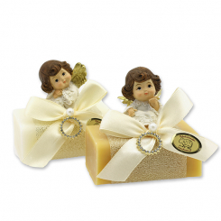 Schafmilchseife eckig 100g dekoriert mit Engel, Classic/Zirbe 