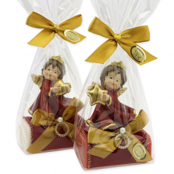 Sheep milk soap 100g deocrated with an angel in a cellophane, Classic/pomegranate 
