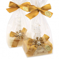 Schafmilchseife eckig 100g dekoriert mit Engel in Cello, Classic/Zirbe 