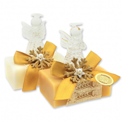 Schafmilchseife eckig 100g dekoriert mit Engel, Classic/Zirbe 