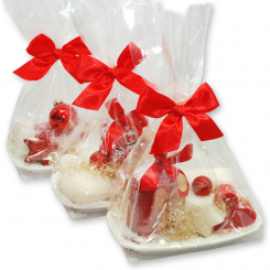 Soap dish filled with sheep milk soaps 200g in a cellophane, Classic/pomegranate 