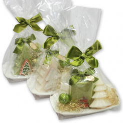 Schafmilchseife 200g verschiedene Formen auf Seifenschale dekoriert in Cello, Classic/Eisenkraut 