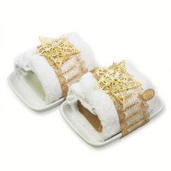 Schafmilchseife eckig 100g, auf Seifenschale dekoriert mit Stern, Classic/Quitte 