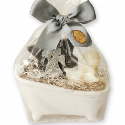 Bathtub filled with sheep milk soap star 80g and angel  20g in a cellophane, Classic/christmas rose silver 