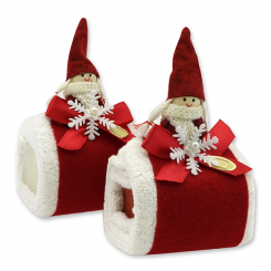 Sheep milk soap 100g wrapped with a wash cloth, decorated with a gnome, Classic/pomegranate 