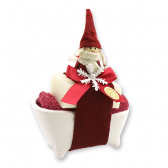 Bath tube filled with a sheep milk soap 100g decorated with a gnome, Classic 