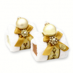 Schafmilchseife eckig 100g mit Waschlappen dekoriert mit Glaskugel, Classic/Quitte 