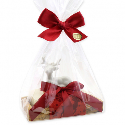 Sheep milk soap 200g on an olive wood soap dish decorated with a deer in a cellophane, Classic 