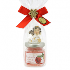 Badesalz 60g dekoriert mit Engel in Cello, Rose rot 