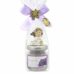 Badesalz 60g dekoriert mit Engel in Cello, Veilchen 