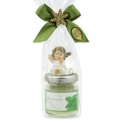 Badesalz 60g dekoriert mit Engel in Cello, Zitronenmelisse 