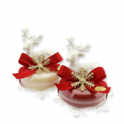 Schafmilchseife rund 100g in Dose dekoriert mit Hirsch, Classic/Granatapfel 