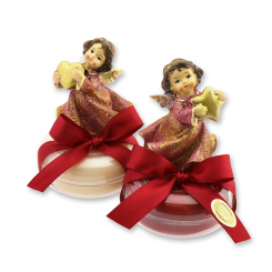 Schafmilchseife rund 100g in Dose dekoriert mit Engel, Classic/Granatapfel 