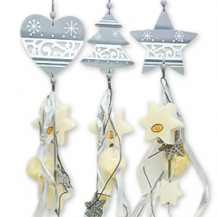 Schafmilchseife Stern 80g und Stern midi 20g hängend mit Holzdeko silber, Classic 